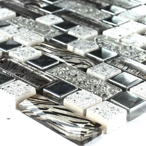 Mosaikfliesen Glas Metall Quarzkomposit Silber Schnäppchen