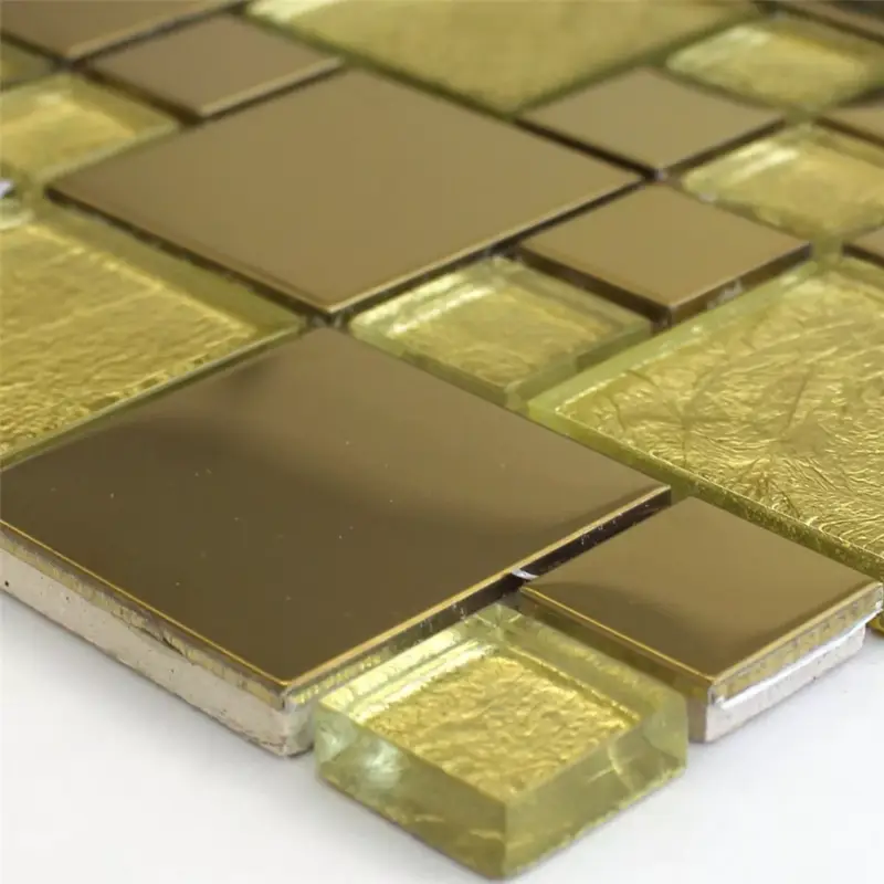 Top-Preis Mosaikfliesen Glas Edelstahl Metall Gold
