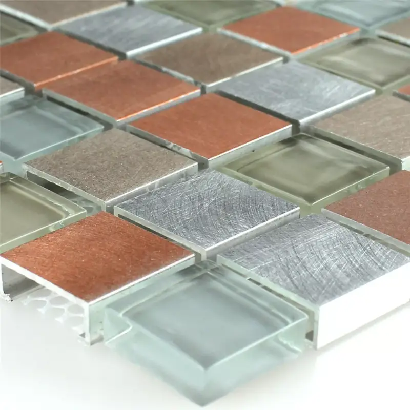 Abverkauf Mosaikfliesen Glas Aluminium Metall Orange Silber Mix