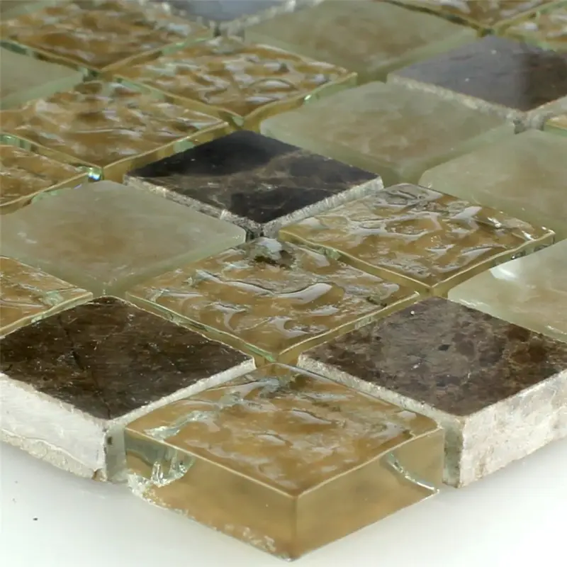 Angebot Mosaikfliesen Glas Marmor Beige Braun Geriffelt