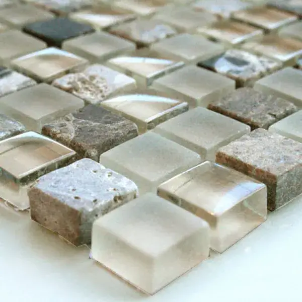 Neu Mosaikfliesen Glas Marmor 15x15x8mm Beige Mix