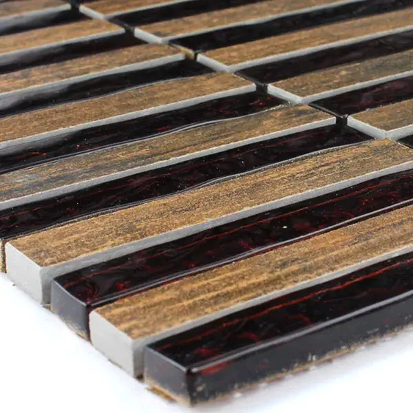 Sonderaktion Glas Feinsteinzeug Mosaikfliesen Holzoptik Braun Rot