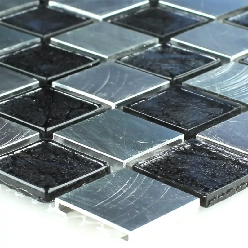 Direkt Vom Hersteller Glas Aluminium Mosaikfliesen Bonanza Schachbrett Schwarz Silber