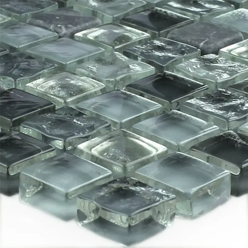 Zertifiziert Mosaikfliesen Marmor Glas Grau Mix 15x15x8mm