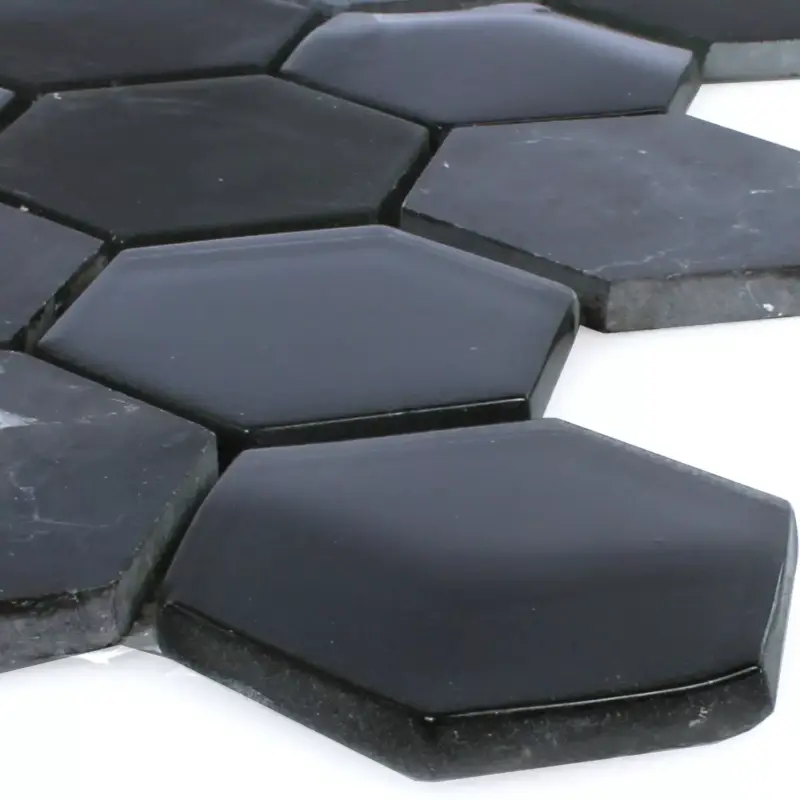 Mosaikfliesen Hexagon Glas Naturstein Iznik Schwarz 3D Beliebt