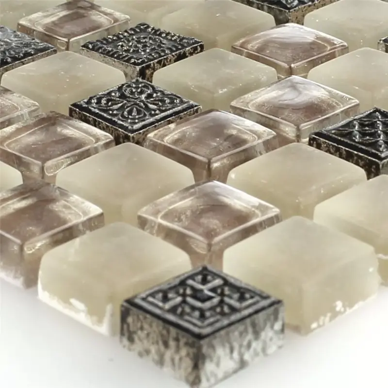 Aktuell Mosaikfliesen Glas Naturstein Ornament Beige Mix