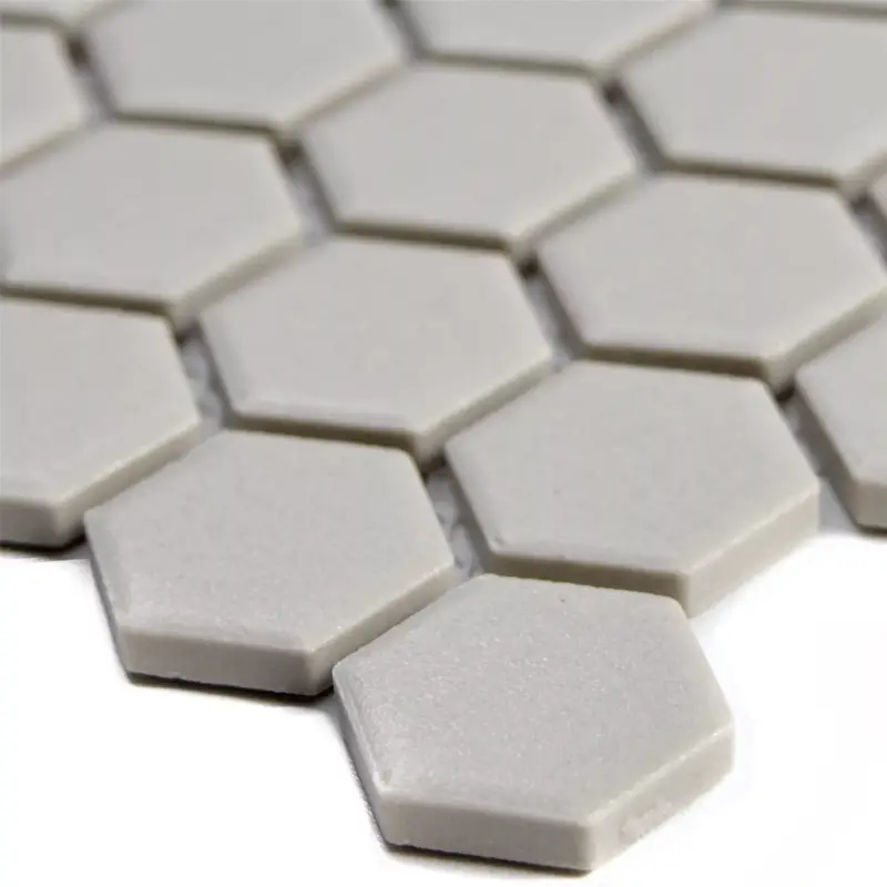 Zertifiziert Keramik Mosaikfliesen Hexagon Zeinal Unglasiert Hellgrau R10B