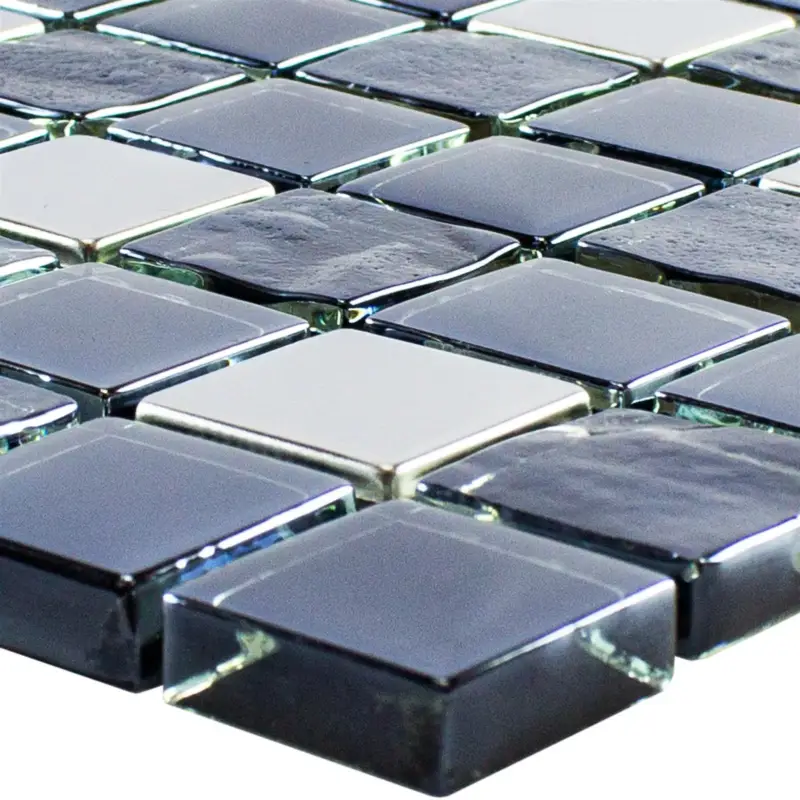 Neuheit Glasmosaik Fliese Larisa Metallic Schwarz Silber
