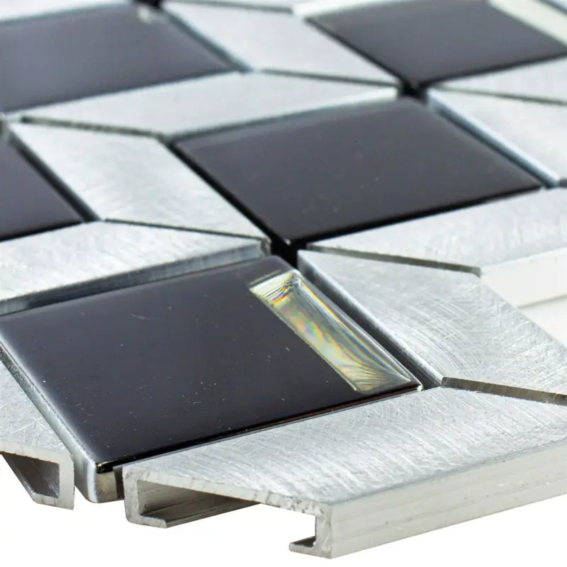 Billig Glas Metall Mosaikfliesen Tanja Schwarz Silber Würfel