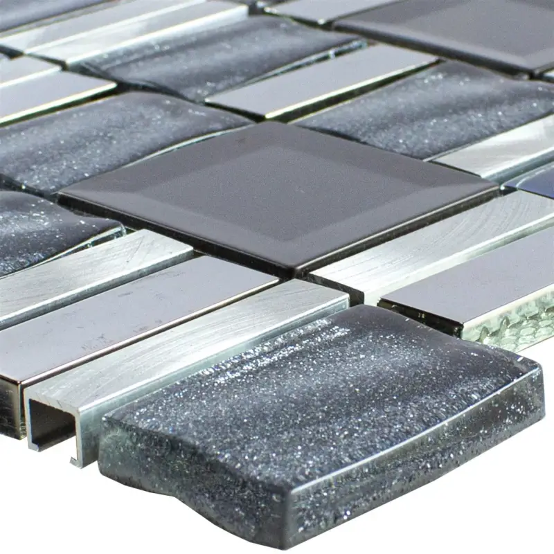 Bestpreis Glas Aluminium Mosaik LaCrosse Schwarz Grau Silber