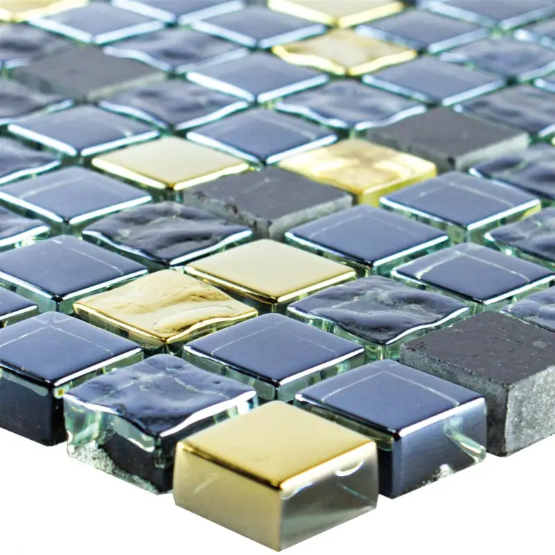 Aktuell Glas Naturstein Mosaikfliese Cooktown Schwarz Gold