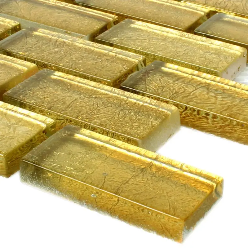 Zertifiziert Glasmosaik Fliesen Saturn Gold Rechteck