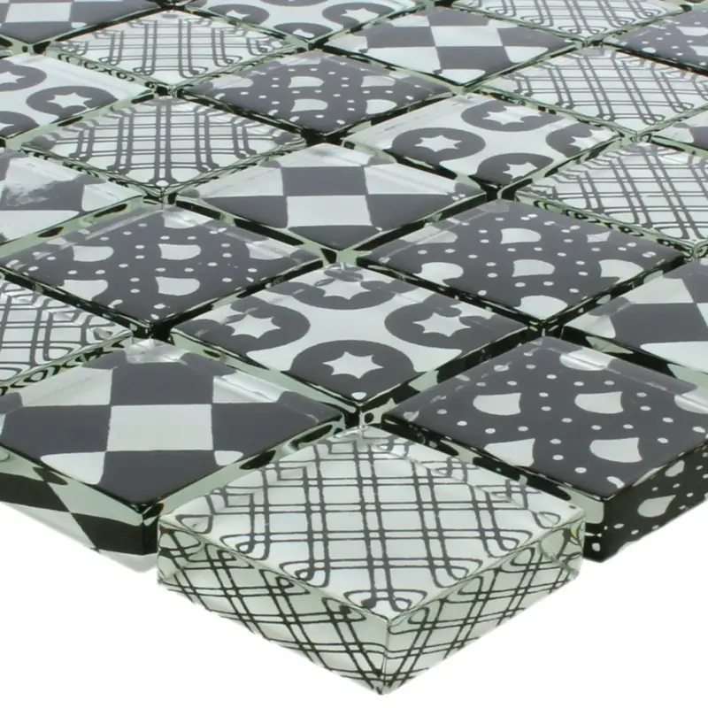Aktuell Mosaikfliesen Glas Rainbow Schwarz Weiss