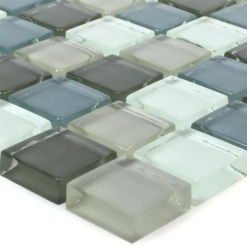 Zertifiziert Mosaikfliesen Glas Palmas Grau Blau Weiss