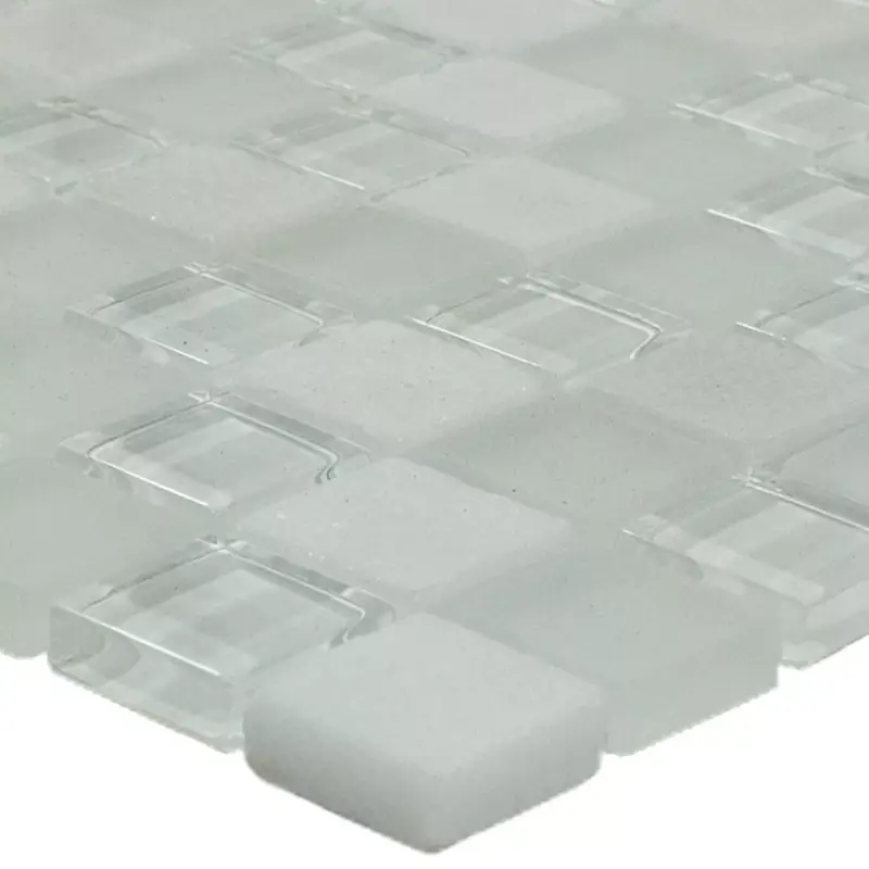 Muster von Glas Naturstein Mosaikfliese Sagura Weiß Ausverkauf