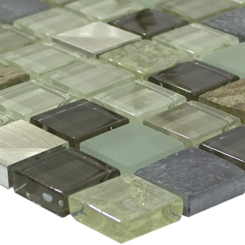 Aktuell Glas Naturstein Aluminium Mosaikfliese Konoha Beige Braun
