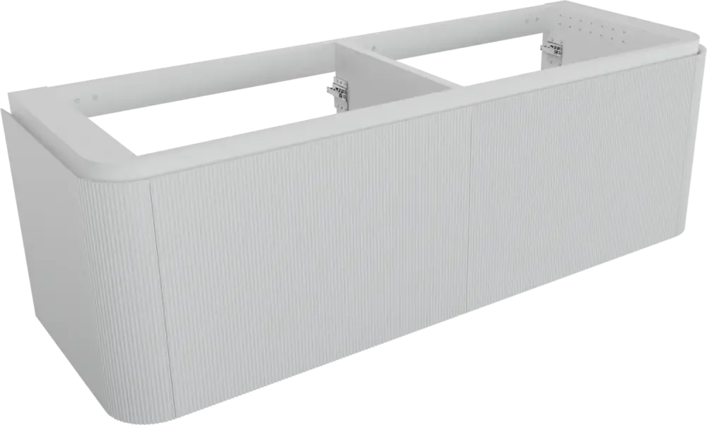 Garantierte Lieferung Balmani Moon hängender Waschbeckenunterschrank: 160 x 55 cm, weiß matt, 2 Schubladen, Vert. Sym. Rippe