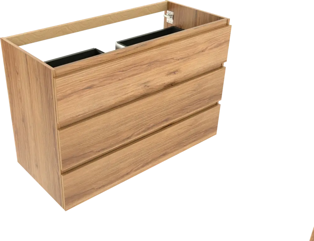 Schnäppchen Balmani Lucida stehender Waschbeckenunterschrank: 120 x 55 cm, Teak, 3 Schubladen
