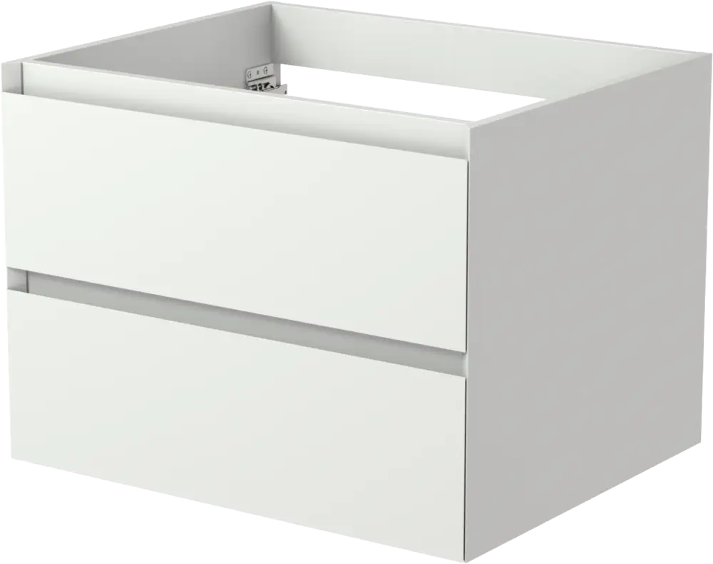 Rabatt Balmani Mitra hängender Waschbeckenunterschrank: 67,5 x 55 cm, Weiß matt, 2 Schubladen