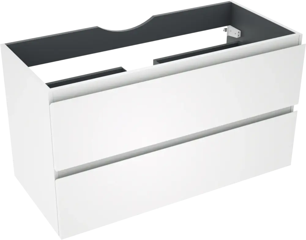 Linie Lado hängender Waschbeckenunterschrank: 100 x 46 cm, Weiß matt, 2 Schubladen Sonderangebot