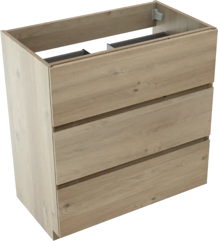 Storke Edge stehender Waschbeckenunterschrank: 80 x 46 cm, Eiche rustikal, 3 Schubladen Zertifiziert