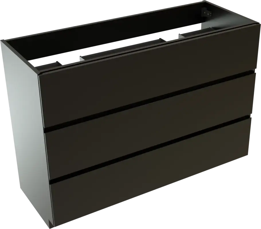 Jetzt Bestellen Storke Edge stehender Waschbeckenunterschrank: 120 x 46 cm, Schwarz matt, 3 Schubladen, 2 Siphonaussparungen