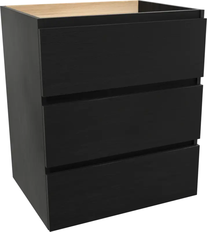 Balmani Lucida stehender Waschbeckenunterschrank: 67,5 x 55 cm, Eiche Schwarz, 3 Schubladen Expressversand