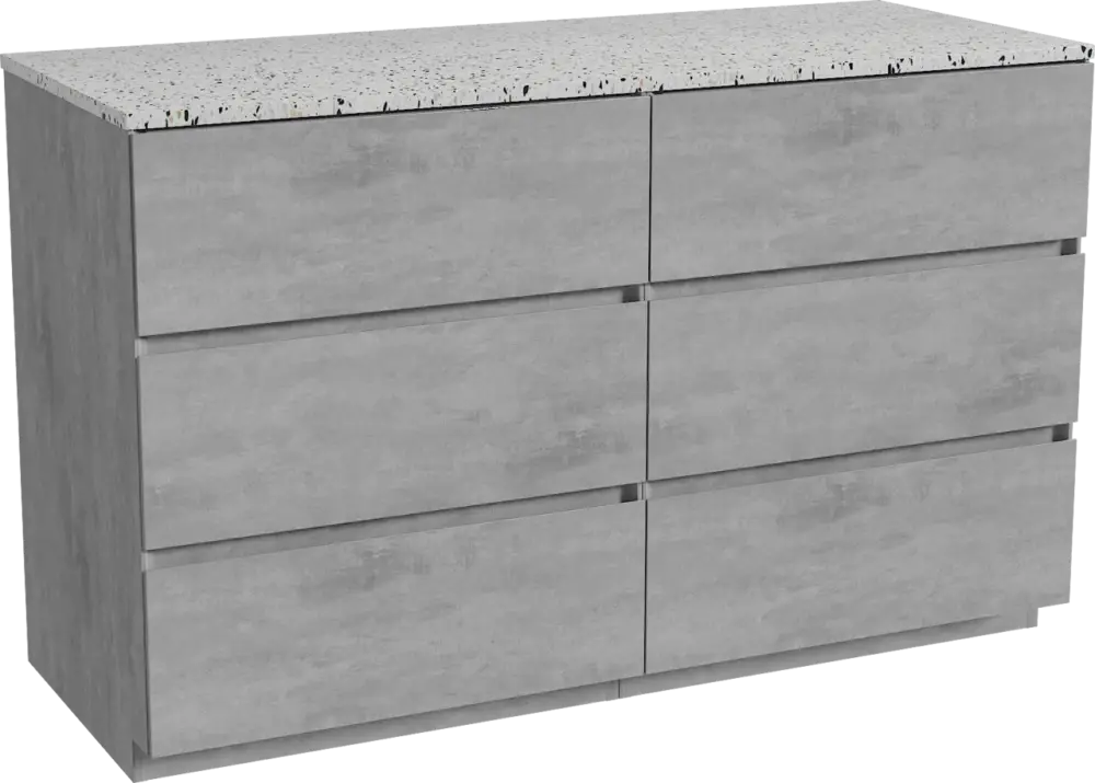 Storke Edge freistehendes Möbelstück Set: 130 x 52 cm, Beton dunkelgrau, mit Tavola Einzel- oder Doppel Waschtischplatte, Terrazzo in Weiß/Schwarz matt Garantierte Lieferung