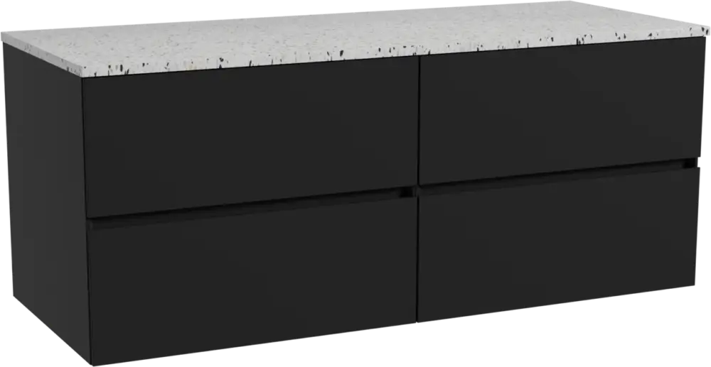 Top-Preis Storke Edge hängendes Möbelstück Set: 130 x 52 cm, Schwarz matt, mit Tavola Einzel- oder Doppel Waschtischplatte, Terrazzo in Weiß/Schwarz matt
