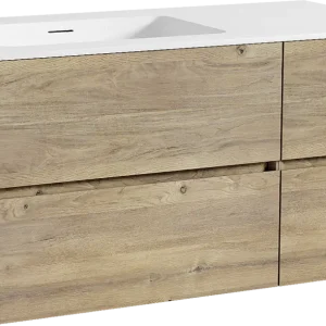 Storke Edge hängendes Möbelstück Set: 100 x 52 cm, Rohe Eiche, mit Mata Waschtisch links, Solid Surface Weiß matt Ausverkauf