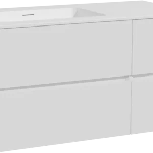 Markenware Storke Edge hängendes Möbelstück Set: 100 x 52 cm, Weiß glänzend, mit Mata Waschtisch links, Solid Surface Weiß matt