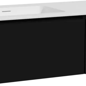 Bestpreis Storke Edge hängendes Möbelstück Set: 100 x 52 cm, Schwarz matt, mit Mata Waschtisch links, Solid Surface Weiß matt