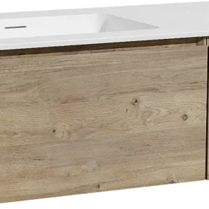 Super-Preis Storke Edge hängendes Möbelstück Set: 100 x 52 cm, Rohe Eiche, mit Mata Waschtisch links, Solid Surface Weiß matt