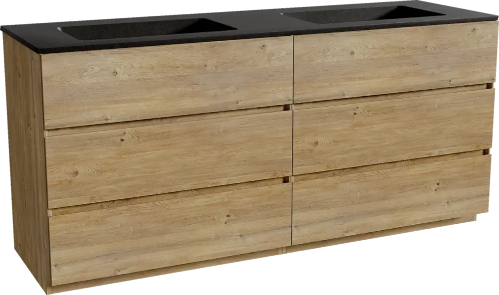 Storke Edge freistehendes Möbelstück Set: 170 x 52 cm, Rohe Eiche, mit Scuro Doppelwaschtisch, Quarz Schwarz matt Jetzt Bestellen