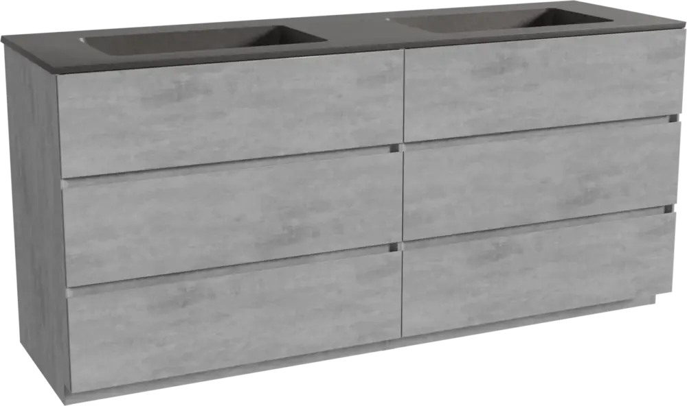 Storke Edge freistehendes Möbelstück Set: 170 x 52 cm, Beton dunkelgrau, mit Scuro Doppelwaschtisch, Quarz Schwarz matt Must-Have