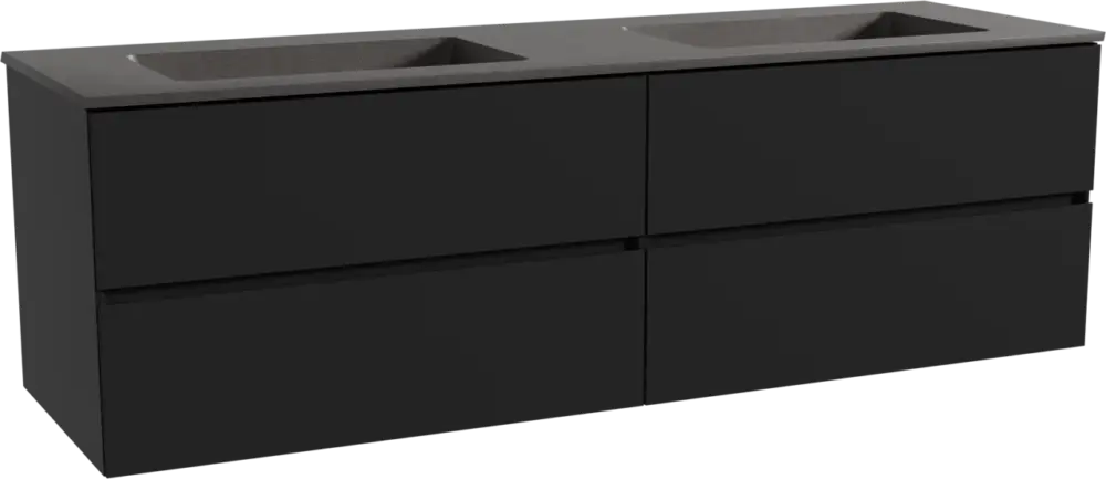 Storke Edge hängendes Möbelstück Set: 170 x 52 cm, Schwarz matt, mit Scuro Doppelwaschtisch, Quarz Schwarz matt Sonderangebot