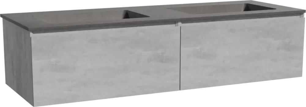 Billig Storke Edge hängendes Möbelstück Set: 150 x 52 cm, Beton dunkelgrau, mit Scuro Doppelwaschtisch, Quarz Schwarz matt