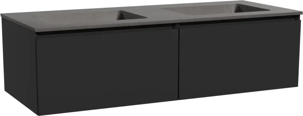 Ausverkauf Storke Edge hängendes Möbelstück Set: 130 x 52 cm, Schwarz matt, mit Scuro Doppelwaschtisch, Quarz Schwarz matt