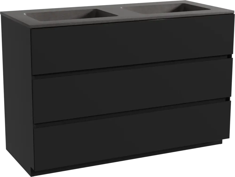 Storke Edge freistehendes Möbelstück Set: 120 x 52 cm, Schwarz matt, mit Scuro Doppelwaschtisch, Quarz Schwarz matt Günstig