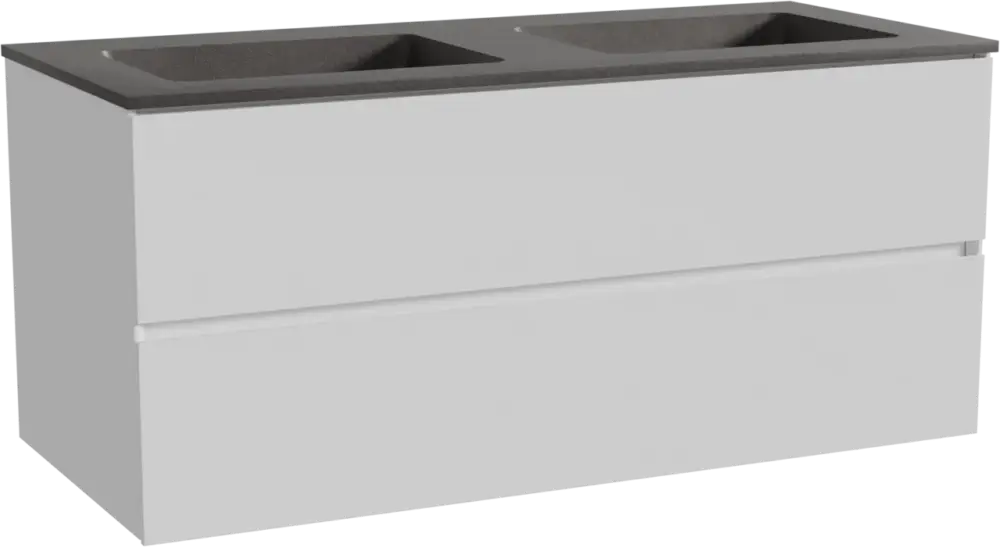 Storke Edge hängendes Möbelstück Set: 120 x 52 cm, Weiß glänzend, mit Scuro Doppelwaschtisch, Quarz Schwarz matt Must-Have