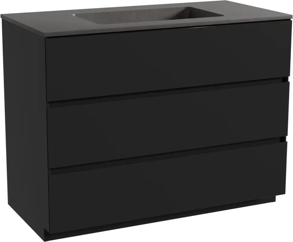 Storke Edge freistehendes Möbelstück Set: 105 x 52 cm, Schwarz matt, mit Scuro Einzelwaschtisch, Quarz Schwarz matt Begrenztes Angebot