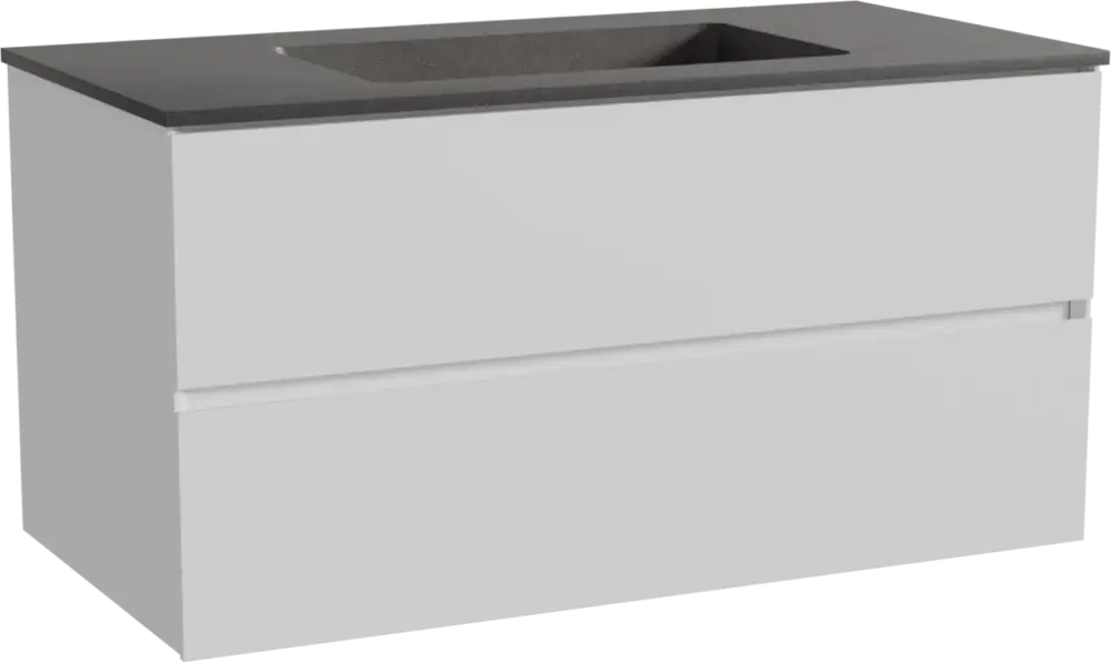 Top-Seller Storke Edge hängendes Möbelstück Set: 105 x 52 cm, Weiß matt, mit Scuro Einzelwaschtisch, Quarz Schwarz matt