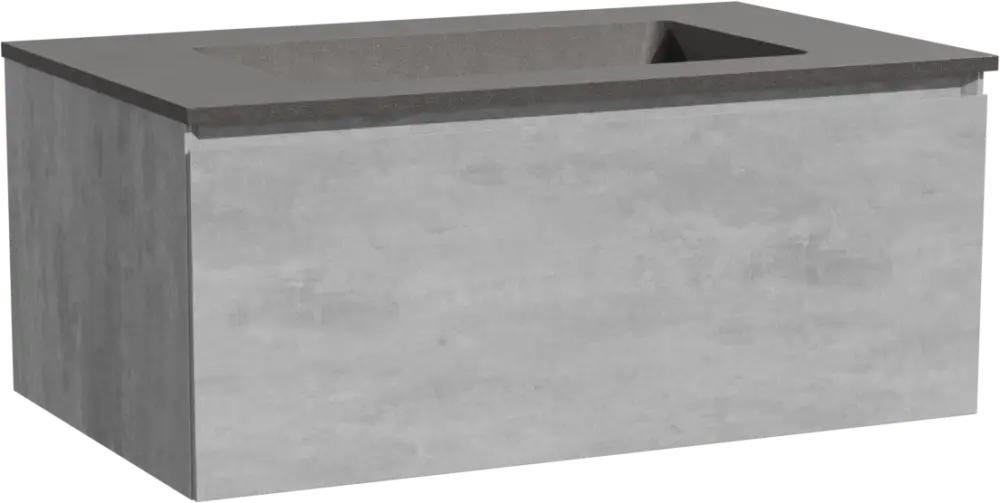 Storke Edge hängendes Möbelstück Set: 85 x 52 cm, Beton dunkelgrau, mit Scuro Einzelwaschtisch, Quarz Schwarz matt Expressversand