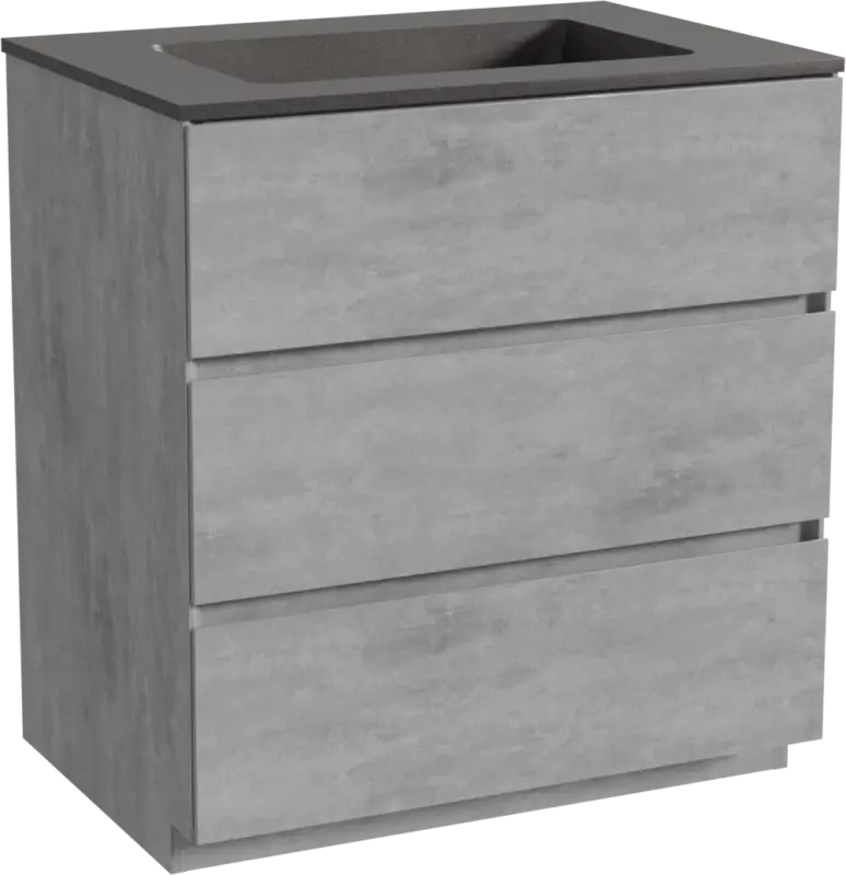 Storke Edge freistehendes Möbelstück Set: 75 x 52 cm, Beton dunkelgrau, mit Scuro Einzelwaschtisch, Quarz Schwarz matt Begrenztes Angebot