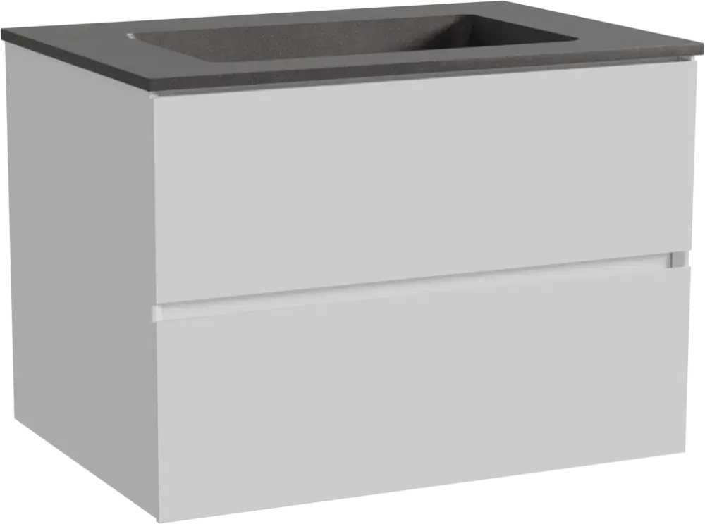 Kracherpreis Storke Edge hängendes Möbelstück Set: 75 x 52 cm, Weiß glänzend, mit Scuro Einzelwaschtisch, Quarz Schwarz matt