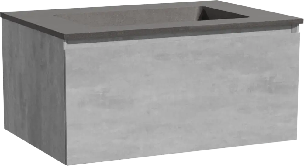 Preisreduziert Storke Edge hängendes Möbelstück Set: 75 x 52 cm, Beton dunkelgrau, mit Scuro Einzelwaschtisch, Quarz Schwarz matt
