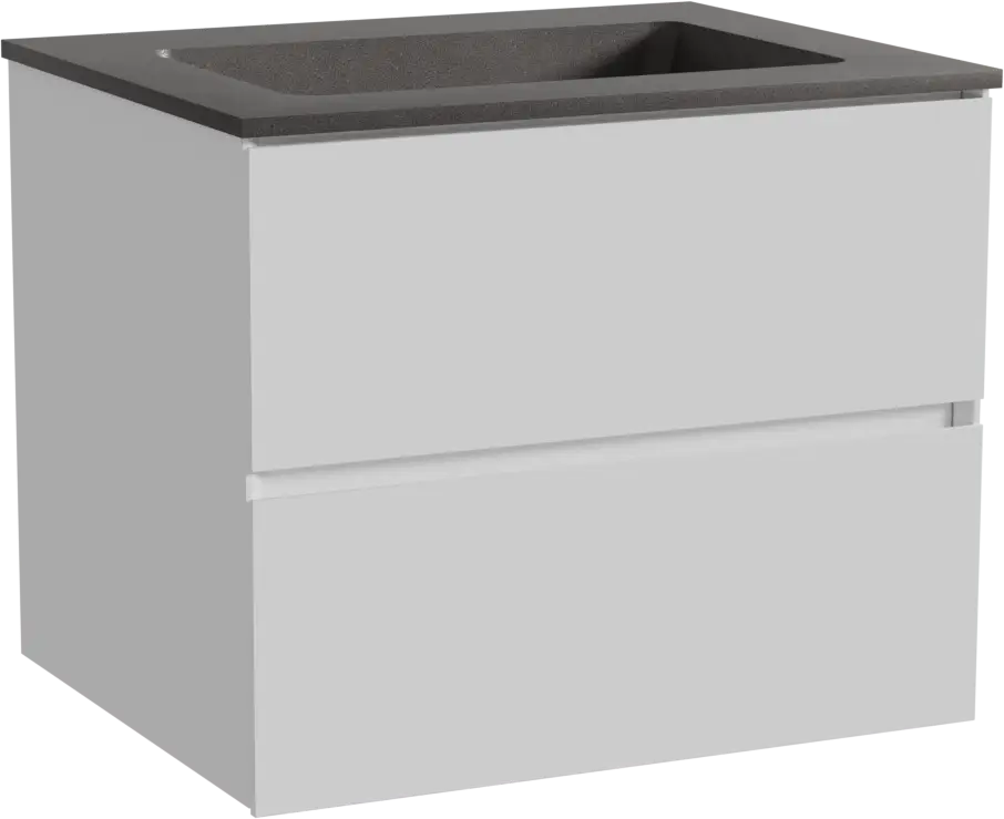 Kracherpreis Storke Edge hängendes Möbelstück Set: 65 x 52 cm, Weiß glänzend, mit Scuro Einzelwaschtisch, Quarz Schwarz matt