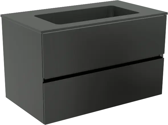 Nur Heute Storke Edge hängendes Möbelstück Set: 80 x 46 cm, Schwarz matt, mit Scuro Einzelwaschtisch, Quarz Schwarz matt