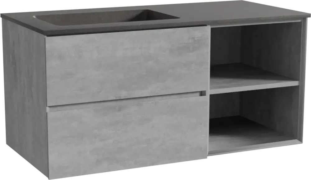 Storke Edge hängendes Möbelstück Set: 110 x 52 cm, Beton dunkelgrau, mit Scuro Waschtisch links, Quarz Schwarz matt Super-Preis