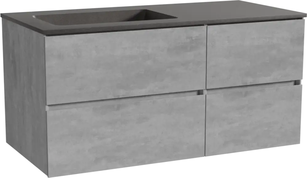 Storke Edge hängendes Möbelstück Set: 110 x 52 cm, Beton dunkelgrau, mit Scuro Waschtisch links, Quarz Schwarz matt Direktkauf